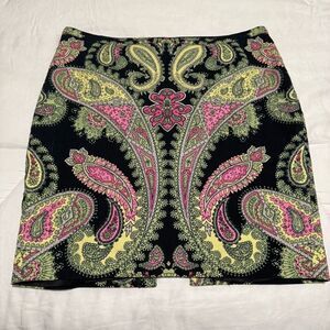 INC International Concepts Neon Paisley Print Split Pencil Skirt 14